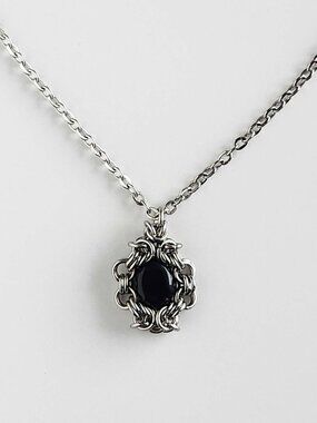 Gothic black and silver dainty pendant necklace